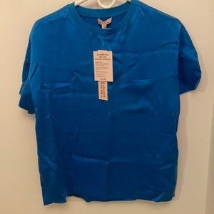 NWT Badgley Mishka Silk Pocket Top, Blue, S